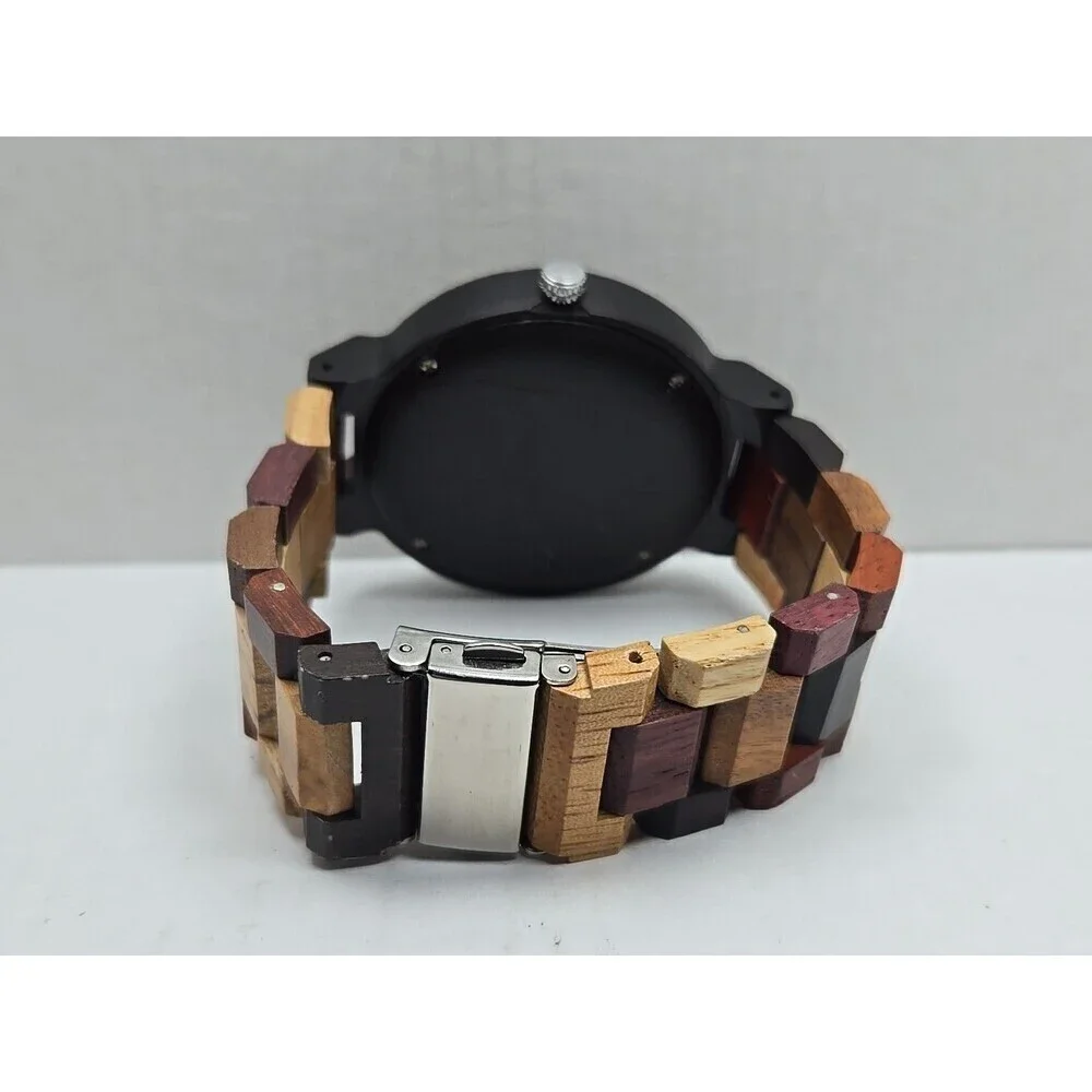 Unbranded Wooden Watch Color Block Dial Wood Band Quartz New Battery Lightweight
